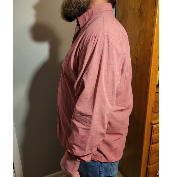 Izod Red Chambray Button Down Shirt XL Cotton Classic Preppy Check Collar Logo - Picture 8 of 10